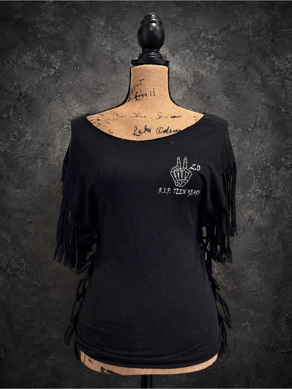 Black Fringe Graphic Tee - R.I.P. Teen Years step into your 20s